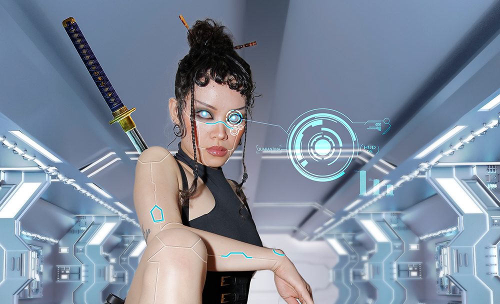 Woman dressed as ninja cyborg