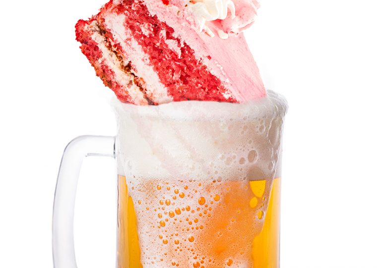 Beer stein with cake in it
