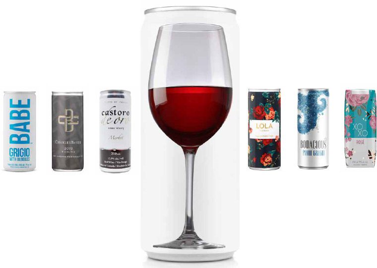 Various brands of wine in a can