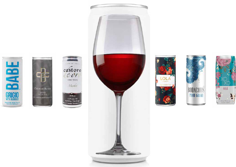 Various brands of wine in a can