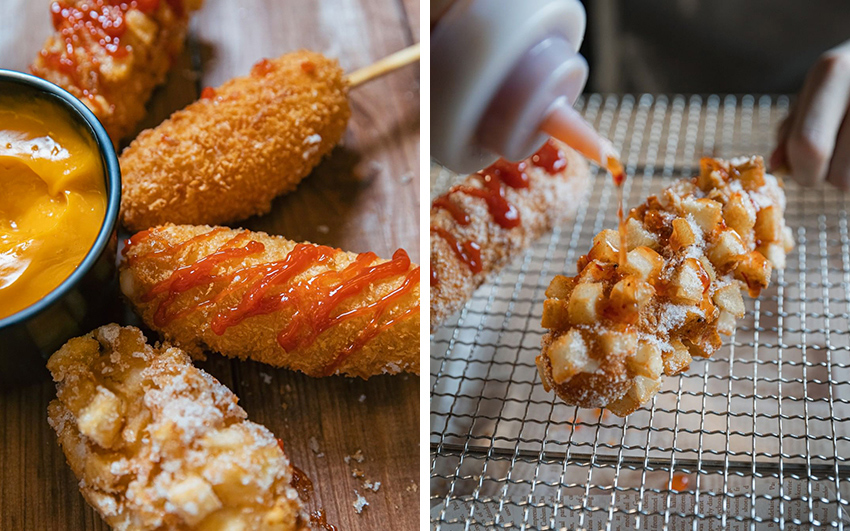 A variety of tokkebi corn dogs from Meshi Sushi and Ricebowl in Calgary.
