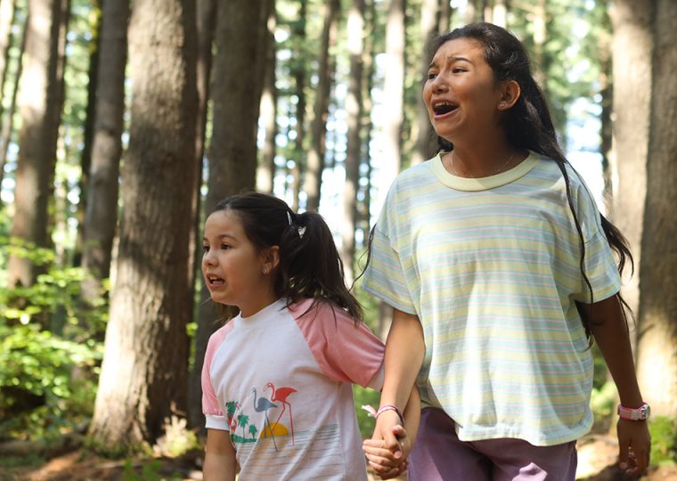 Kiawentiio and Violah Beauvais in a scene from the film Beans.