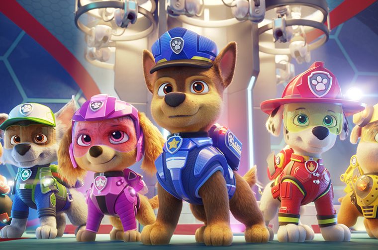 Line-up of animated dogs from the Paw Patrol movie.