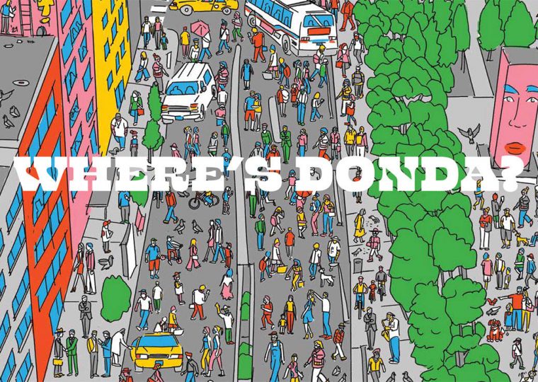 Colourful illustration of Chicago, similar to a Where's Waldo search.