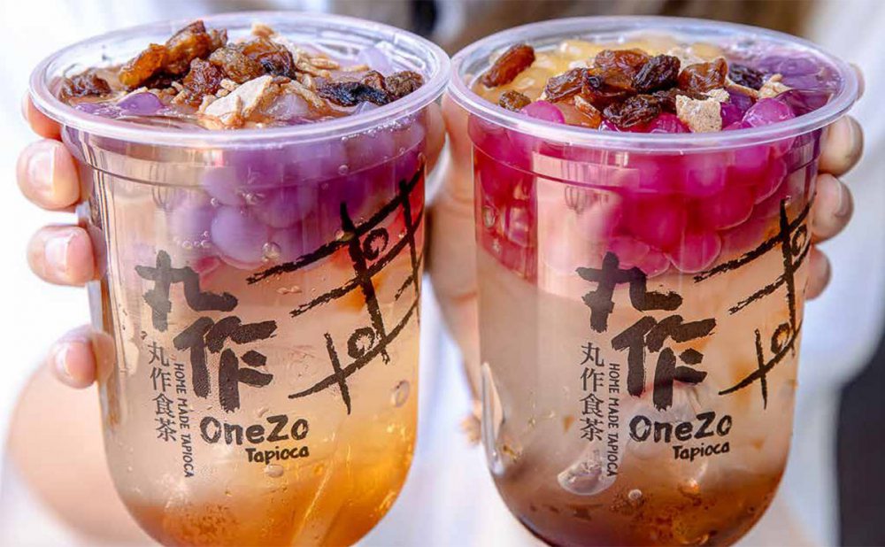 Two cups of colourful bubble tea