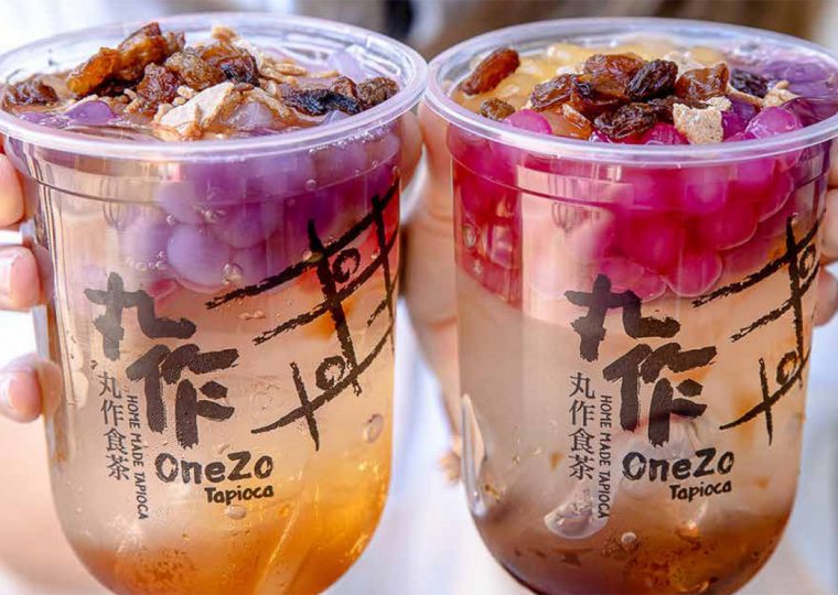 Two cups of colourful bubble tea