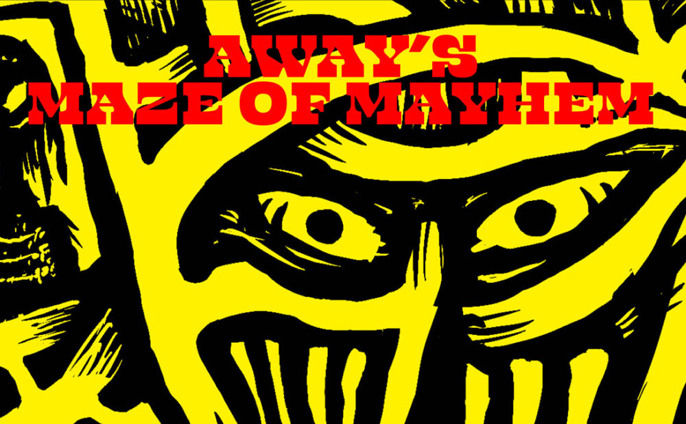 A yellow and black illustrated maze