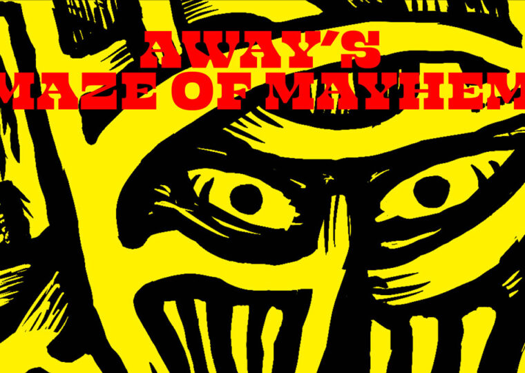 A yellow and black illustrated maze