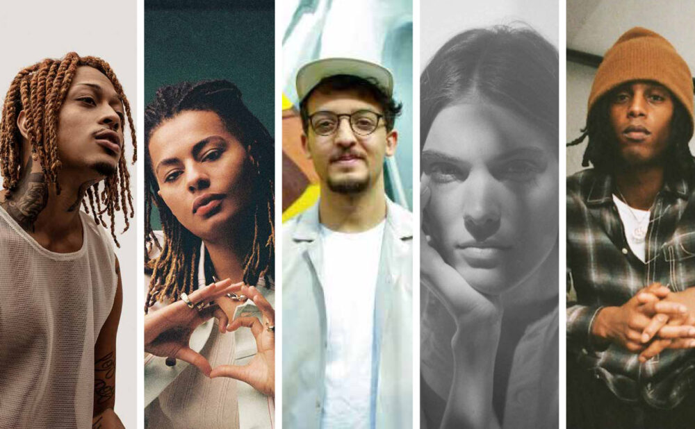 Composite image of Nue, Lala &ce, Saib, Charlotte Cardin, and Bakar.