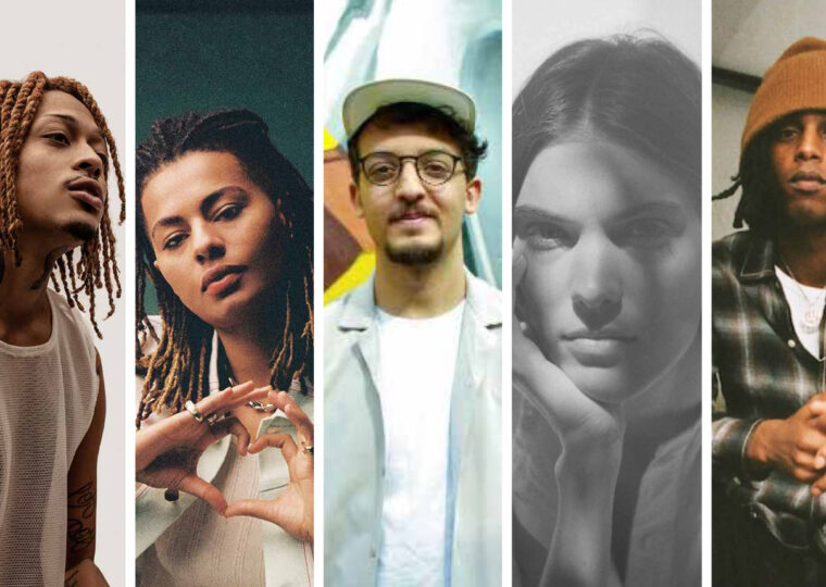 Composite image of Nue, Lala &ce, Saib, Charlotte Cardin, and Bakar.