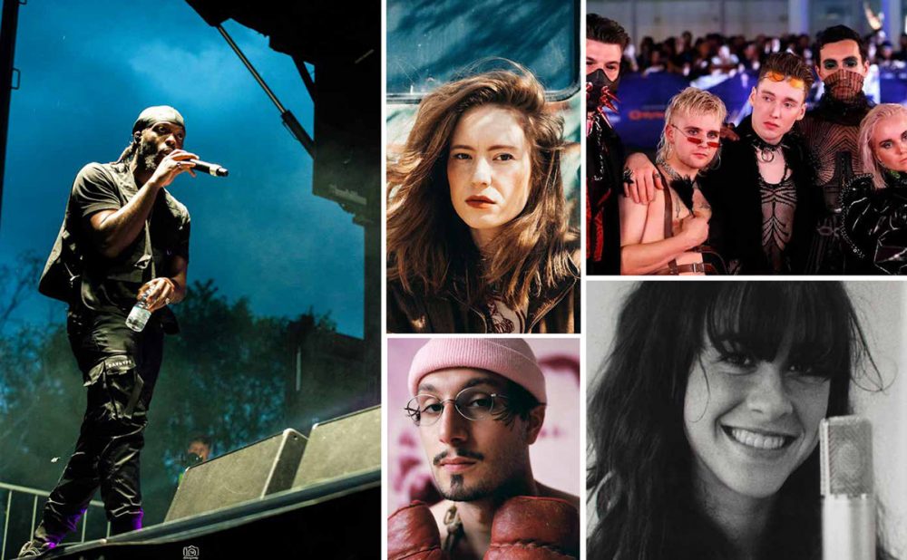 A composite image of Notifi, Skye Wallace, BDSM band, BBNO$, and a young Alanis Morissette.