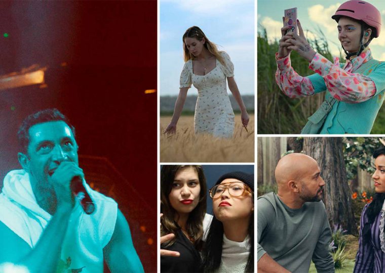 A composite of Mogul Mowgli, Flag Day, Bad Rap, Sex Education, and Schmigadoon! images.