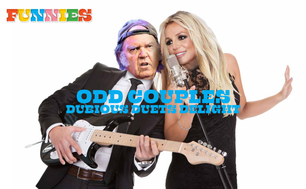Neil Young and Brittany Spears stock photos designed together