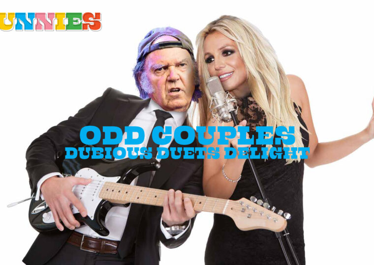 Neil Young and Brittany Spears stock photos designed together
