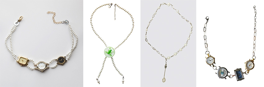 Necklaces and bracelets made by Sweaty Pigeon.
