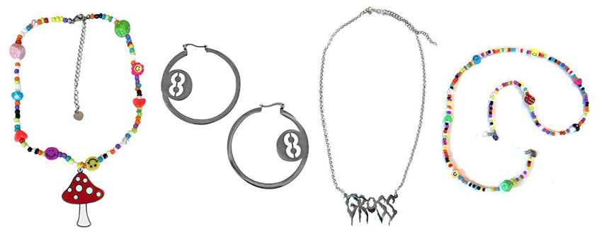 Necklaces and earrings made by Tunnel Vision.