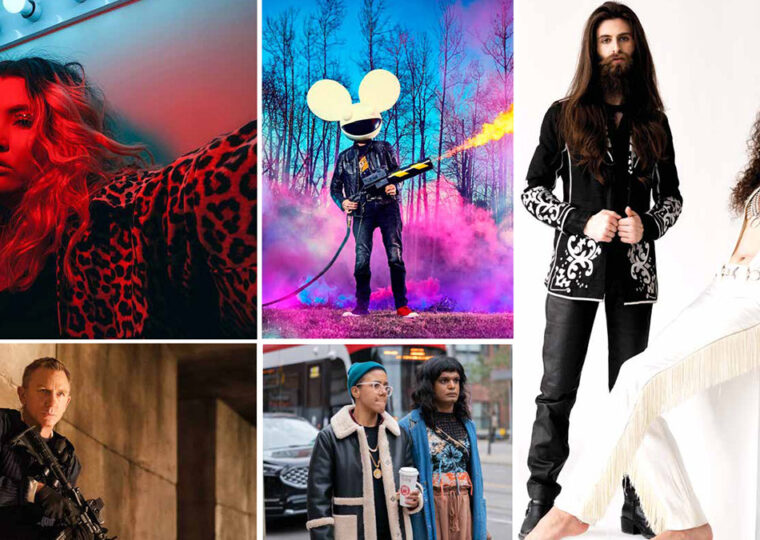 Composite image of Nimkish, Daniel Craig as James Bond, deadmau5, a scene for the TV show Sort Of, and Crown Lands.