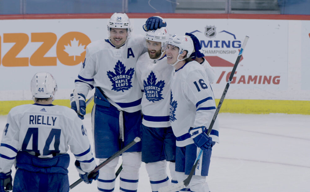 Photo of four Toronto Maple Leafs' hockey players