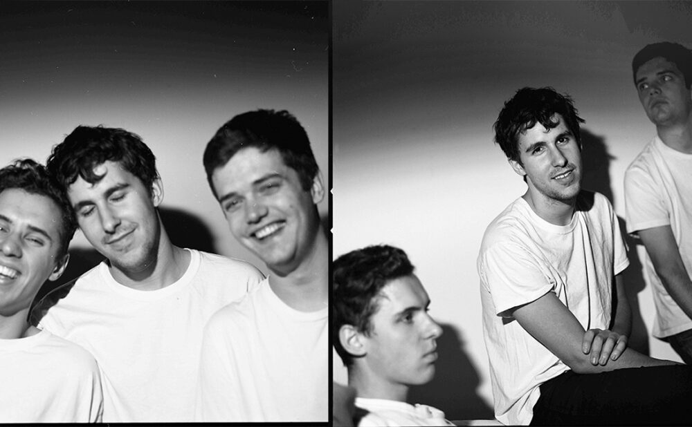 Black and white photos of BADBADNOTGOOD all wearing white t-shirts.