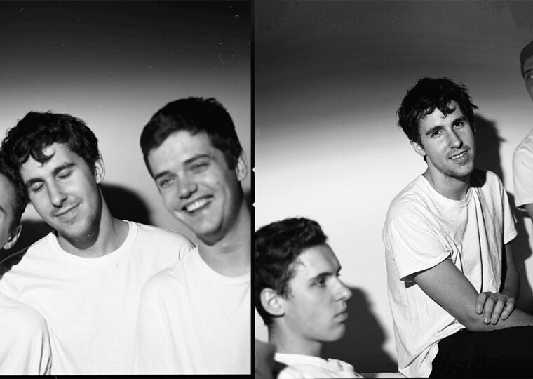 Black and white photos of BADBADNOTGOOD all wearing white t-shirts.