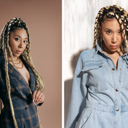 Two photoshoot shots of Odreii posing.